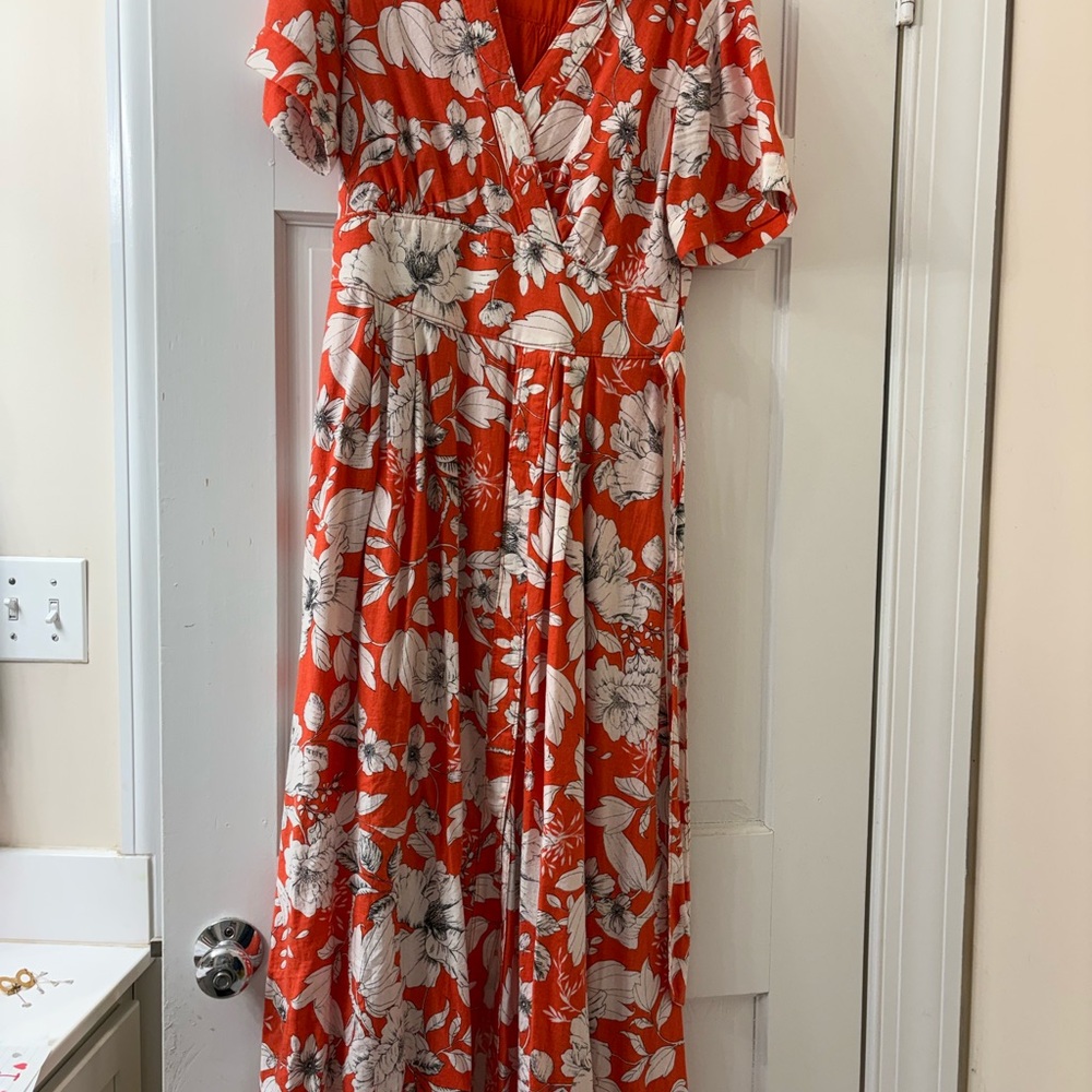 Anthropologie Orange Maxi Wrap Dress